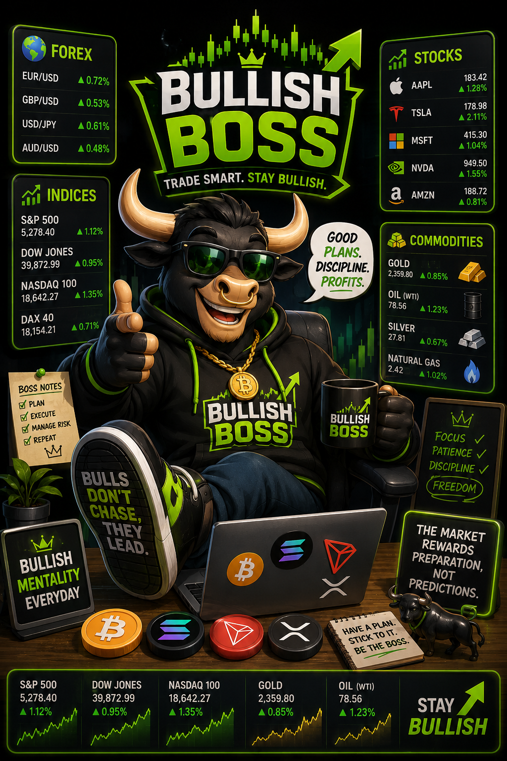 Bullish Boss trading floor — the full scene